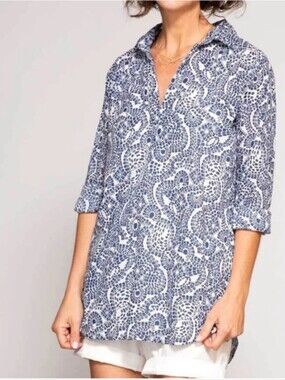 Rock Flower Paper Tunic Womens Mosaic Popover Lightweight Coastal